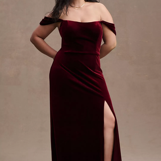 Jenny Yoo Issa Off-The-Shoulder Stretch Velvet Column Gown