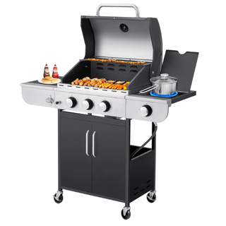 Yoleny 3 Burner BBQ Propane Gas Grill with Stove and Side Table