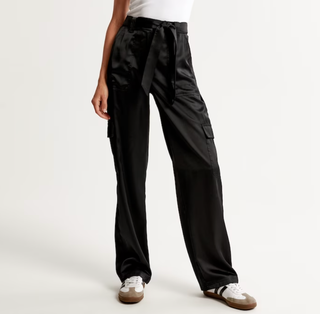 Abercrombie and Fitch Belted Baggy Satin Cargo Pant