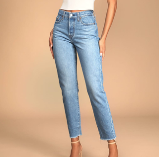 Levi's Wedgie Straight Medium Wash High-Rise Distressed Cropped Jeans