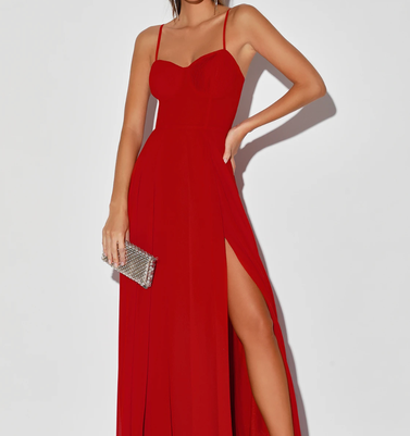Lulus Cause for Commotion Red Pleated Bustier Maxi Dress