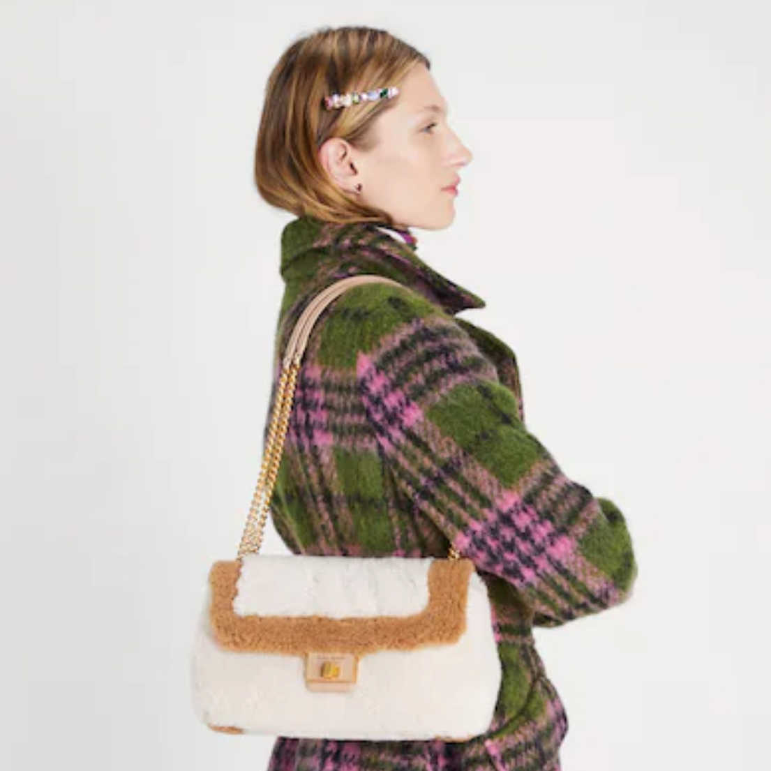 Evelyn Faux Shearling Medium Convertible Shoulder Bag