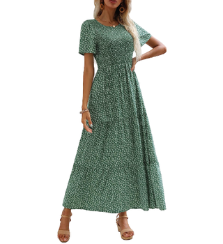 Casual Short Sleeve Bohemian Floral Tiered Maxi Dress