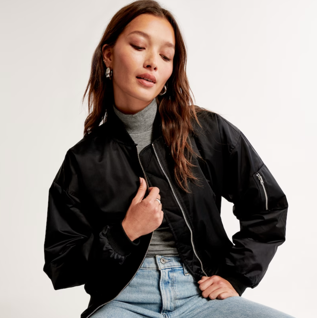 Women's 90s Fashion Custom Bomber Jacket Oversize Black 