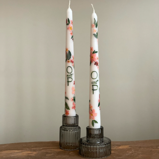 Sweeping Vine Monogrammed Hand-Painted Taper Candles, Set of 2