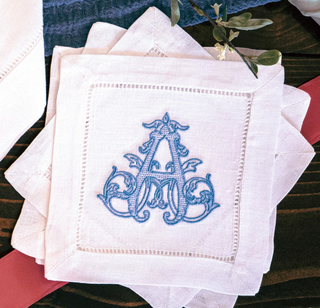 Set of 6 Embroidered Cocktail Napkins with Single Initial Vine Monogram
