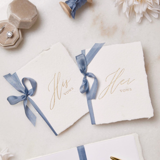 Handmade Paper Vow Books with French Blue Silk Ribbon