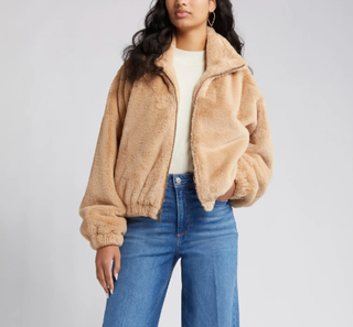 BCBGeneration Stand Collar Faux Fur Bomber Jacket