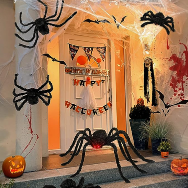 6 Halloween Plush Spiders Set