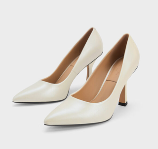 Charles & Keith Leather Flare Heel Pumps - White