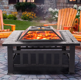 32" Wood Burning Fire Pit Tables with Screen Lid