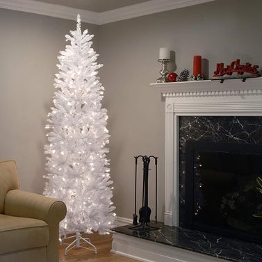 National Tree Company Artificial Pre-Lit Slim Christmas Tree, White, 7 ft