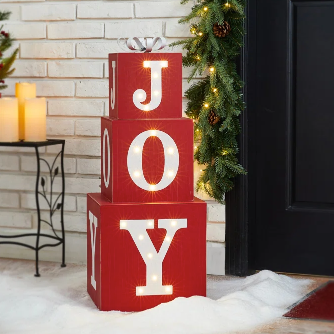 32"H Lighted Wooden Christmas Block JOY Porch Sign