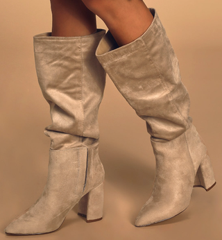 Lulus Katari Taupe Suede Pointed-Toe Knee High Boots