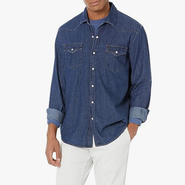 Amazon Essentials Men's Regular-Fit Long-Sleeve Denim Shirt