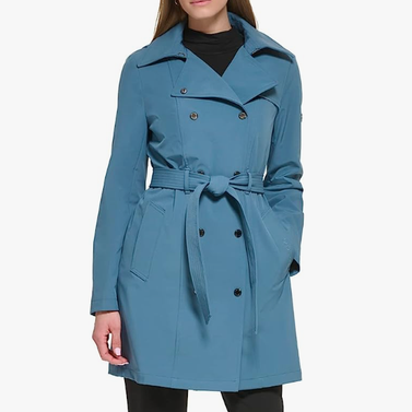Calvin Klein Women's Double Breasted Belted Rain Jacket with Removable Hood