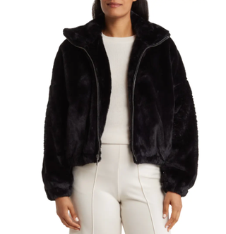 BCBGeneration Stand Collar Faux Fur Bomber Jacket