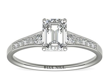 Blue Nile Graduated Milgrain Diamond Engagement Ring In Platinum