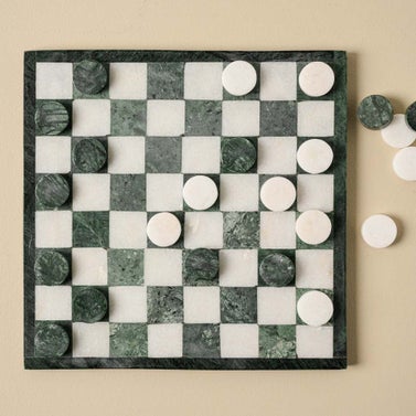Magnolia Green and White Marble Checkers Set