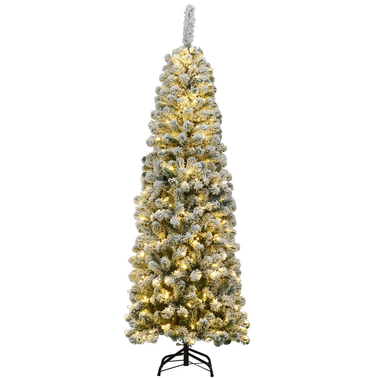 Gymax 6ft Pre-lit Pencil Snow Flocked Pencil Christmas Tree