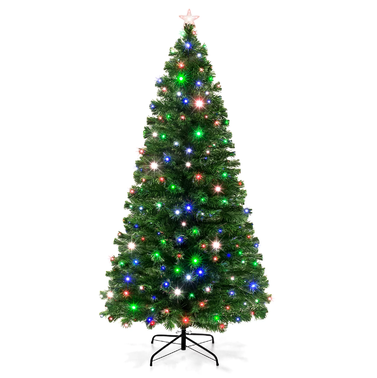 Best Choice Products 7ft Pre-Lit Fiber Optic Artificial Pine Christmas Tree