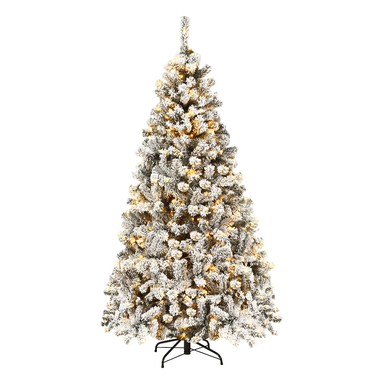 Costway 6ft Pre-Lit Premium Snow Flocked Hinged Artificial Christmas Tree