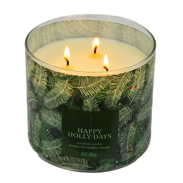 Mainstays Textured Wrap 3 Wick Happy Holly Days Candle