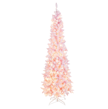 Goplus 7ft Pink Pre-Lit Pencil Christmas Tree