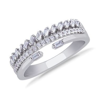 Three Row Baguette Diamond Stacking Ring
