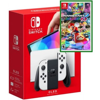 Nintendo Switch OLED with White Joy-Con and Mario Kart 8 Deluxe