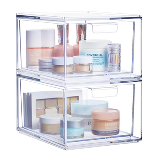 Delamu 2-Tier Bathroom Cabinet Organizer, Pull Out Under Sink Organizers,  Stackable Pantry Organization and Storage, Clear Under Cabinet Storage with
