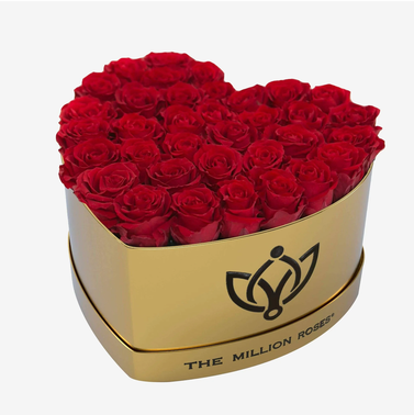 The Million Roses Heart Mirror Gold Box | Red Roses