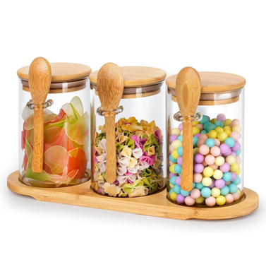 Happept Airtight Glass Storage Canisters with Spoons and Tray 