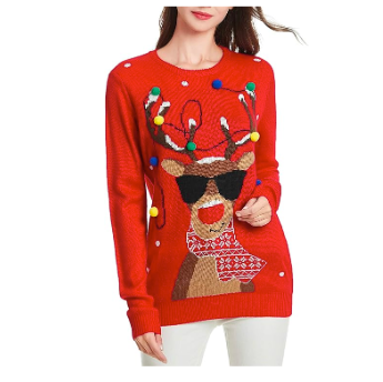 Women's Christmas Reindeer Knitted Holiday Ugly Sweater