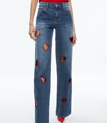 Alice + Olivia Karrie Embroidered Heart Cutout Jean