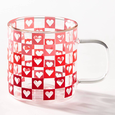 Paper Source Glass Checkered Hearts Mug