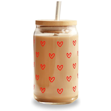 Custom Store Hearts Glass Cup with Lid