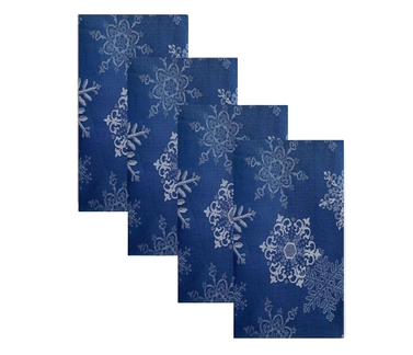 Newbridge Fancy Navy/Silver Metallic Snowflake Christmas No-Iron Soil Resistant Fabric Holiday Napkins