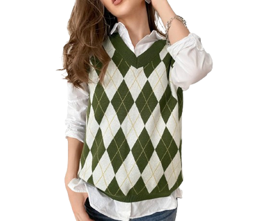 Fashionme Trendy Argyle Plaid/Skeleton Knitted Sweater Vest