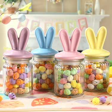 Maxsoins Glass Jars with Ceramic Bunny Ear Lid (4-Pack)
