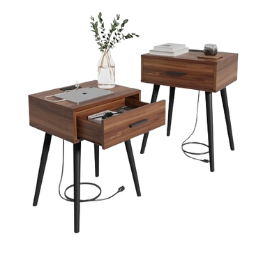 HAIOOU Set of 2 Mid Century Nightstand with Charging Station