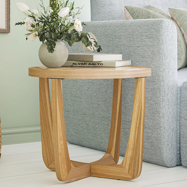 Beautiful Rattan & Glass Side Table with Solid Wood Frame
