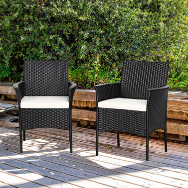 Costway 2pcs Outdoor Rattan Wicker Chairs with Cushions