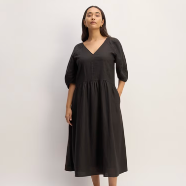 The Linen Oversized Puff-Sleeve Dress
