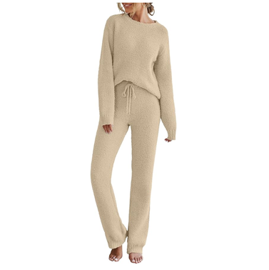 MEROKEETY Fuzzy Long Sleeve Top Wide Leg Pants Pajama Set – Merokeety