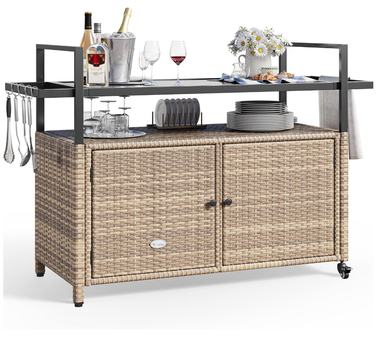 YitaHome Large Portable Outdoor Wicker Bar Table