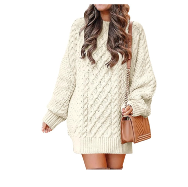 Anrabess Oversized Cable Knit Sweater Dress