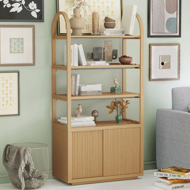 Beautiful Fluted 3-Shelf Bookcase with Storage Cabinet