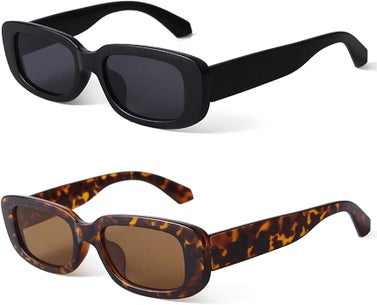 Kuguaok Retro Rectangle Sunglasses (2 Pack)