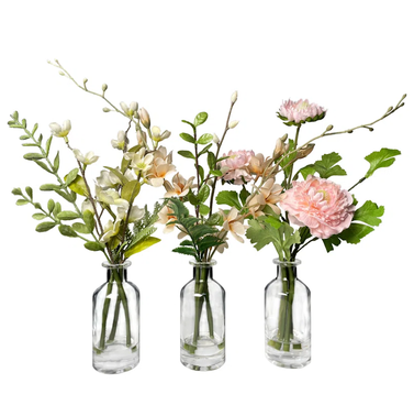 Primrue Mixed Artificial Florals in Glass Vase (Set of 6)